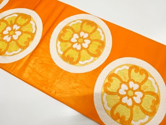 JAPANESE KIMONO / ANTIQUE FUKURO OBI / SILK / WOVEN FLOWER ROUNDEL